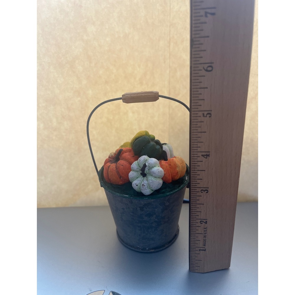 Miniature Rustic Metal Bucket with Harvest Pumpkins Fall Farmhouse Decor 5.5in